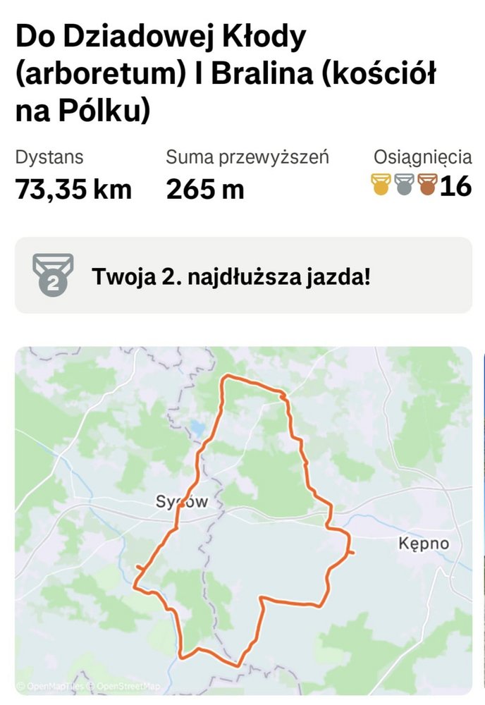 printscreen przedstawia mapę z przebytą trasą